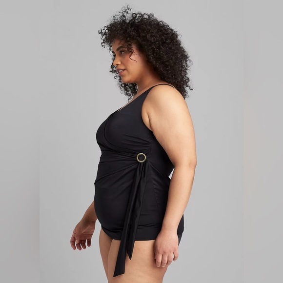 NEW! Cacique Swim Tankini Gold Ring Built in Bra Black SZ 18 - Picture 3 of 11